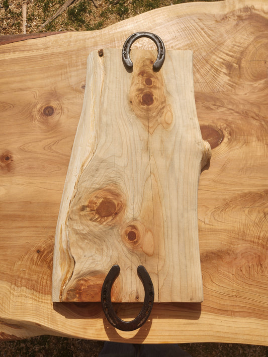 Tabla madera rústica asado asas herradura