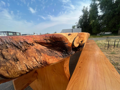 Mesa madera rústica exterior con bancas